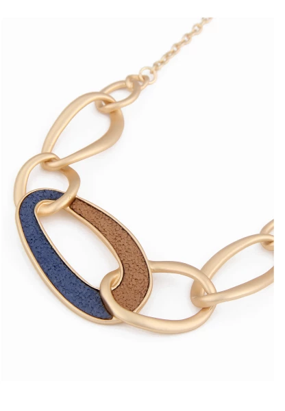 -50% SALE Leslii Damen-Kette Statement Glieder Kurze Halskette Goldene Modeschmuck-Kette Braun Blau