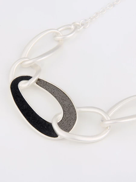 -50% SALE Leslii Damen-Kette Statement Glieder Kurze Halskette Modeschmuck Silber Schwarz Grau