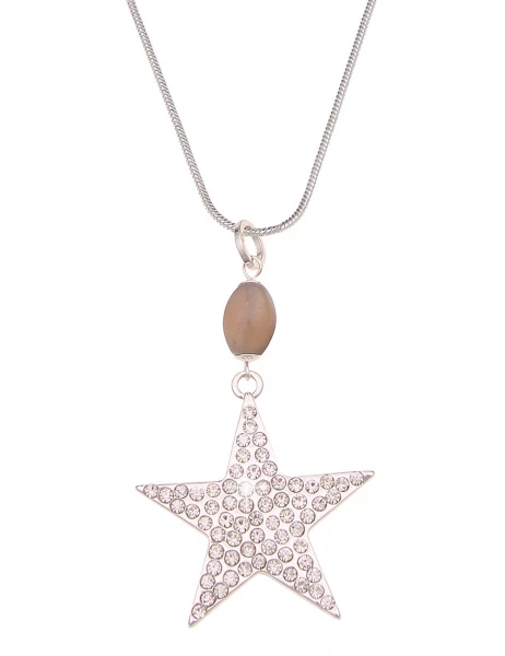 -50% SALE Leslii Damen-Kette Stern-Anhänger Strass Lange Halskette Star Bicolor In Silber Rosé