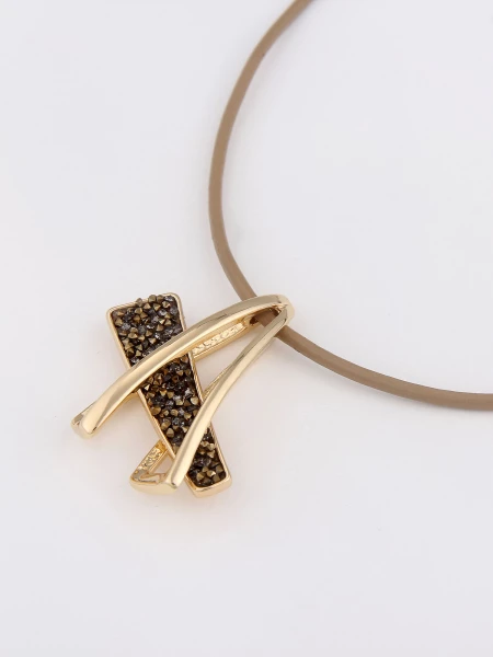 -50% SALE Leslii Damen-Kette Yvonne Statement Glitzer Lederlook-Band Modeschmuck Braun Gold