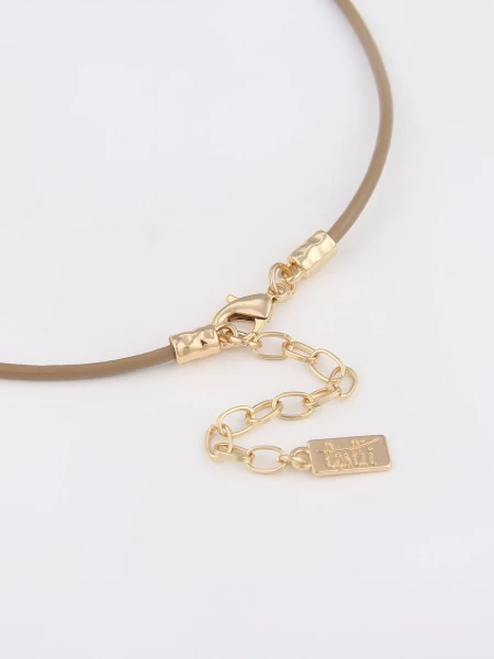 -50% SALE Leslii Damen-Kette Yvonne Statement Glitzer Lederlook-Band Modeschmuck Braun Gold