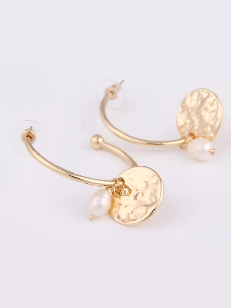 -50% SALE Leslii Damen-Ohrringe Creolen Perlen Glanz-Look Goldene Modeschmuck-Ohrringe Gold Weiß