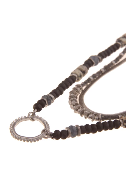 -50% SALE! Leslii Halskette Layeringkette Natursteinen Materialmix Schwarz Silber
