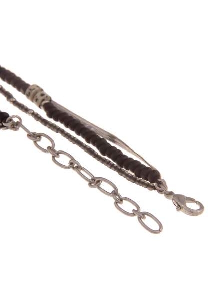 -50% SALE! Leslii Halskette Layeringkette Natursteinen Materialmix Schwarz Silber