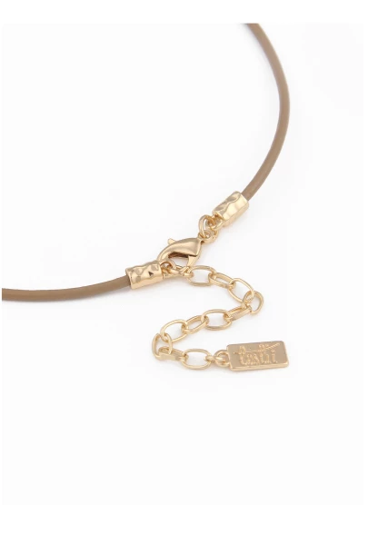 -50% SALE Leslii Halskette Triple Ring Braune Lederlook-Kette Braun Petrol