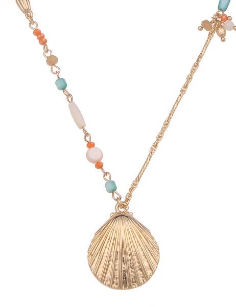 -50% SALE Leslii Kette Echtes Perlmutt Muschel-Anhänger Gold Türkis Orange