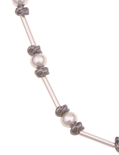 -50% SALE Leslii Kurze Halskette Knoten & Kugeln In Schwarz Silber