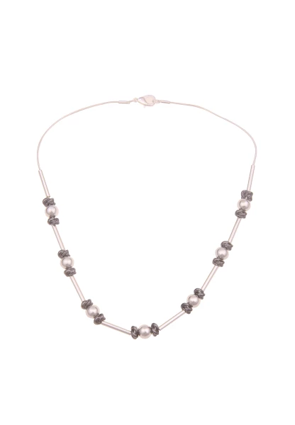 -50% SALE Leslii Kurze Halskette Knoten & Kugeln In Schwarz Silber