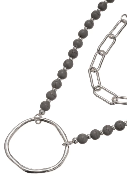 -50% SALE! Leslii Kurze Halskette Layering Statement Kugeln Grau Silber