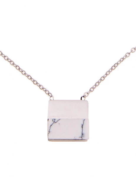 -50% SALE Leslii Kurze Halskette Marmor Look In Silber Weiß