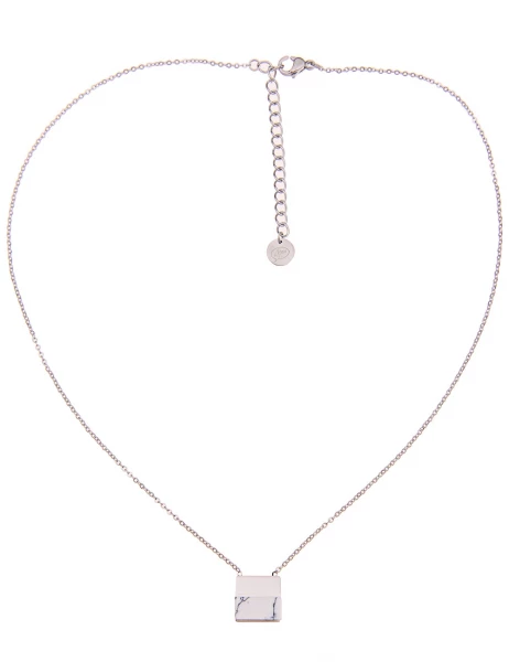 -50% SALE Leslii Kurze Halskette Marmor Look in Silber Weiß