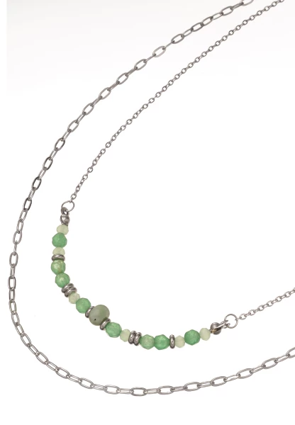 -50% SALE! Leslii Kurze Kette Layering Natur- Und Glassteinen Aus Edelstahl Grün Silber