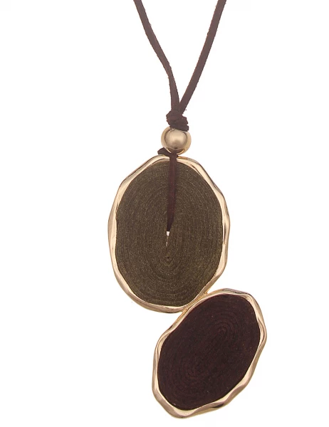 -50% SALE Leslii Lange Halskette Birte Lederlook Ovale In Braun Oliv