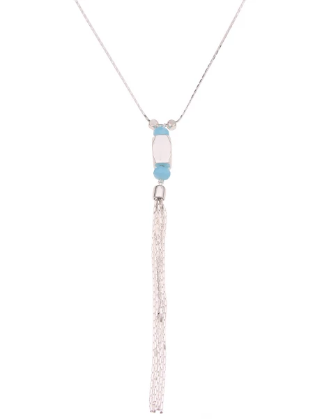 -50% SALE Leslii Lange Halskette Glaperlen Bommel In Silber Blau