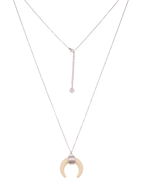 -50% SALE Leslii Lange Halskette Horn Look in Silber Creme Weiß