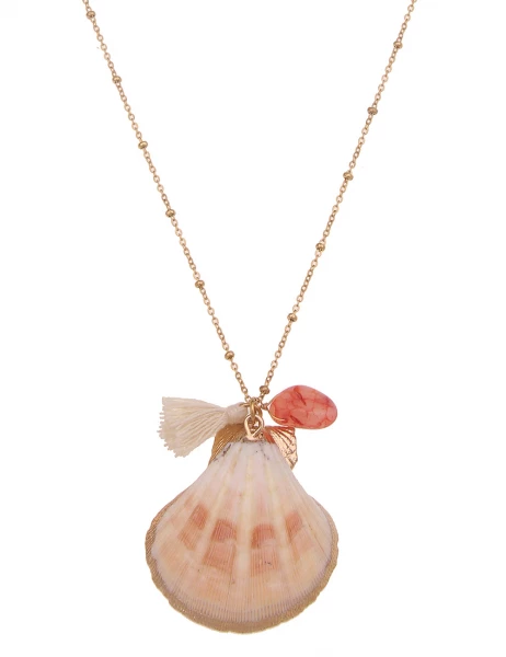 -50% SALE! Leslii Lange Halskette Muschel In Gold Pink