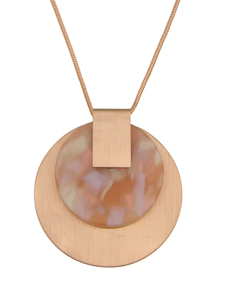 -50% SALE Leslii Lange Halskette Muster Scheibe Gold Braun