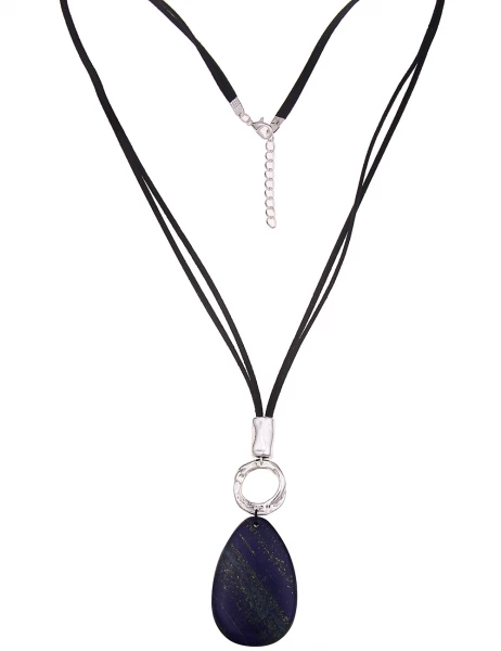 -50% SALE Leslii Lange Halskette Naturstein In Schwarz Blau