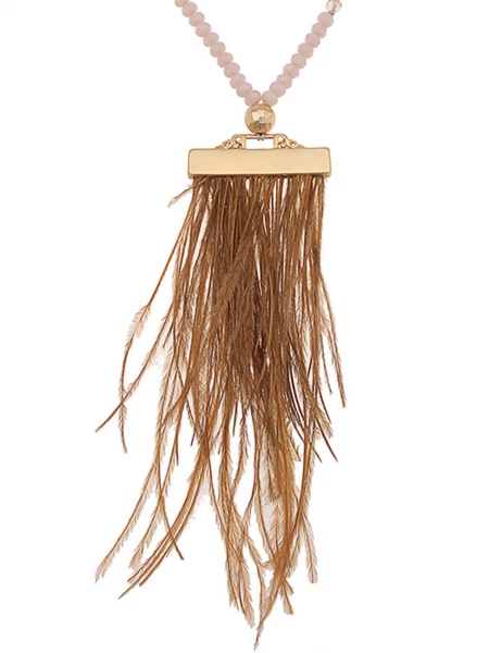 -50% SALE Leslii Lange Halskette Statement-Federn In Braun