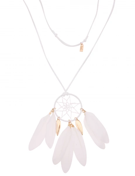 -50% SALE Leslii Lange Halskette Traumfänger in Weiß Gold