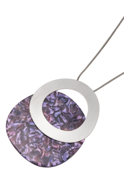 -50% SALE! Leslii Lange Kette Marmor-Look Matt Silber Lila