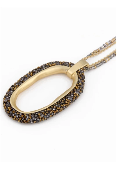 -50% SALE Leslii Lange Statement Halskette Mit Strass Oval Anhänger Gold