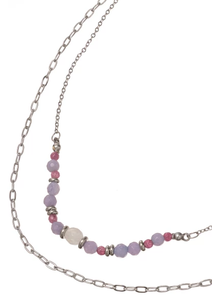 -50% SALE! Leslii Layering Kette Mit Lilafarbenen Natur- Und Glassteinen