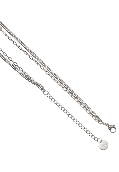 -50% SALE! Leslii Layeringkette Edelstahl Grauen Natur- Und Glassteinen