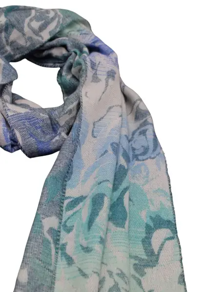 -50% SALE Leslii Schal Blumen-Muster Rosen Gemusterter Fransen-Schal Muster-Schal In Blau Mint