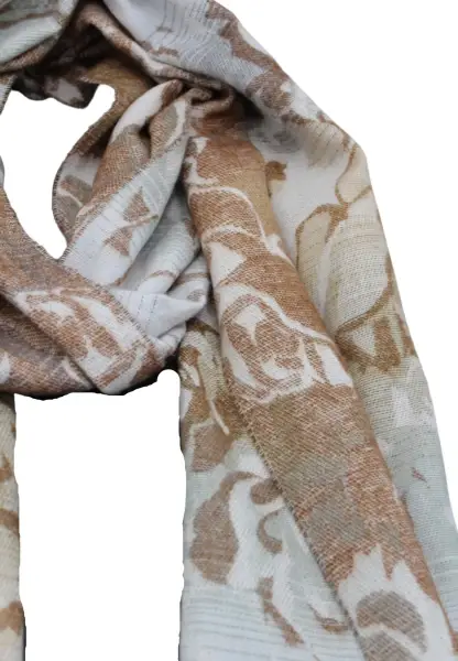 -50% SALE Leslii Schal Blumen-Muster Rosen Gemusterter Fransen-Schal Muster-Schal In Braun Beige
