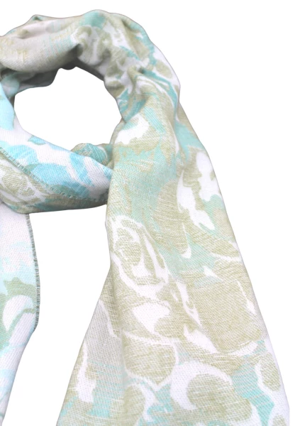 -50% SALE Leslii Schal Blumen-Muster Rosen Gemusterter Fransen-Schal Muster-Schal In Grün Mint