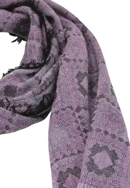 -50% SALE Leslii Schal Kachel-Muster Lilafarbener Schal Fransen-Schal Gemustert Lila Schwarz