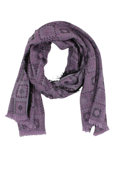 -50% SALE Leslii Schal Kachel-Muster lilafarbener Schal Fransen-Schal gemustert Lila Schwarz
