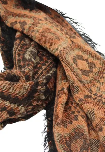 -50% SALE Leslii Schal Kachel-Muster Oranger Muster-Schal Fransen-Schal Orange Braun