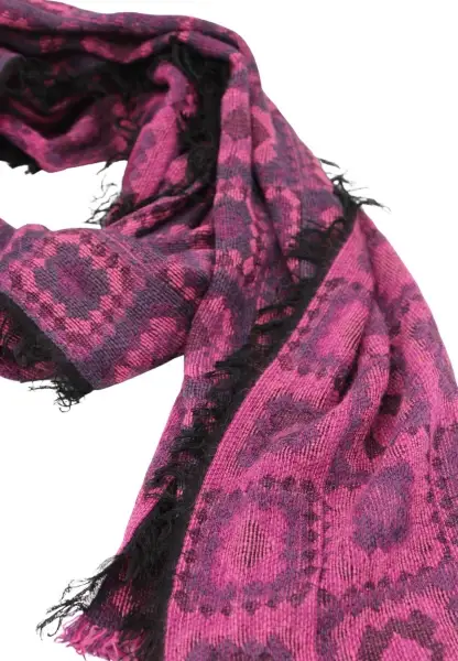 -50% SALE Leslii Schal Kachel-Muster Pinker Schal Fransen-Schal Gemustert In Fuchsia Pink Lila