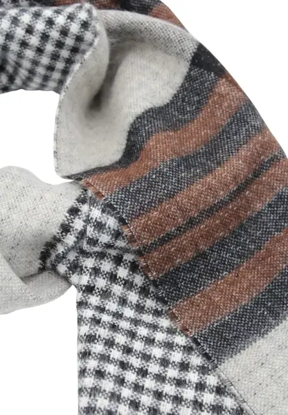 -50% SALE Leslii Schal Muster-Mix Gemusterter Schal Streifen-Muster Fransen-Schal Kariert Braun