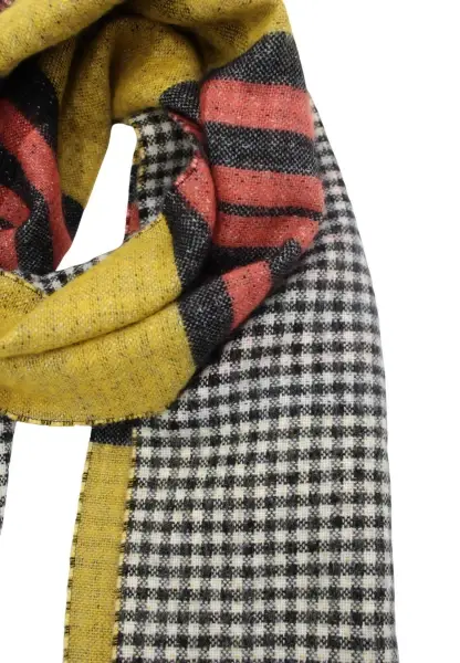 -50% SALE Leslii Schal Muster-Mix Gemusterter Streifen-Muster Fransen-Schal Kariert In Orange