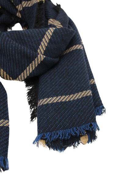 -50% SALE Leslii Schal Quadrat-Muster Dunkelblauer Schal Fransen-Schal Gemustert In Blau Schwarz