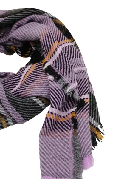 -50% SALE Leslii Schal Streifen-Muster Lilafarbener Schal Fransen-Schal Gemustert In Lila Schwarz