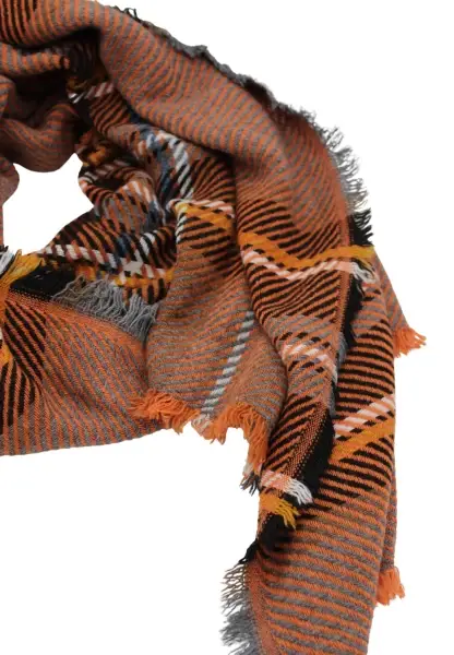 -50% SALE Leslii Schal Streifen-Muster Oranger Schal Fransen-Schal Gemustert In Orange Schwarz