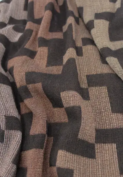 -50% SALE Leslii Schal XXL Hahnentritt-Muster Brauner Schal Fransen-Schal Gemustert In Braun Camel