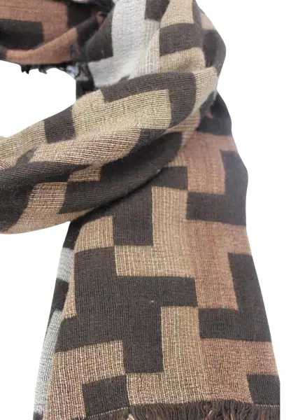 -50% SALE Leslii Schal XXL Hahnentritt-Muster Brauner Schal Fransen-Schal Gemustert In Braun Camel