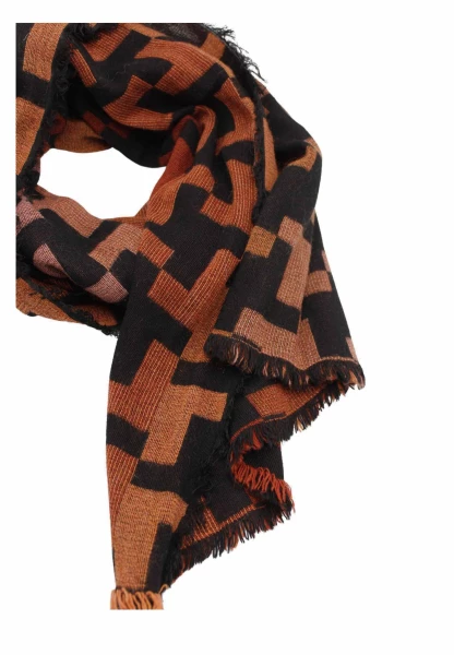 -50% SALE Leslii Schal XXL Hahnentritt-Muster Brauner Fransen-Schal Gemustert Braun Rosttöne