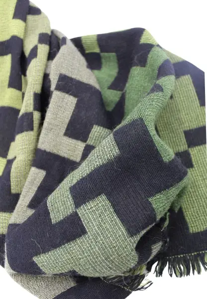 -50% SALE Leslii Schal XXL Hahnentritt-Muster Grüner Schal Fransen-Schal Gemustert Grün Schwarz