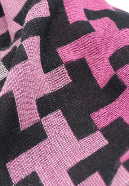 -50% SALE Leslii Schal XXL Hahnentritt-Muster Pinker Schal Fransen-Schal Gemustert In Fuchsia Schwar