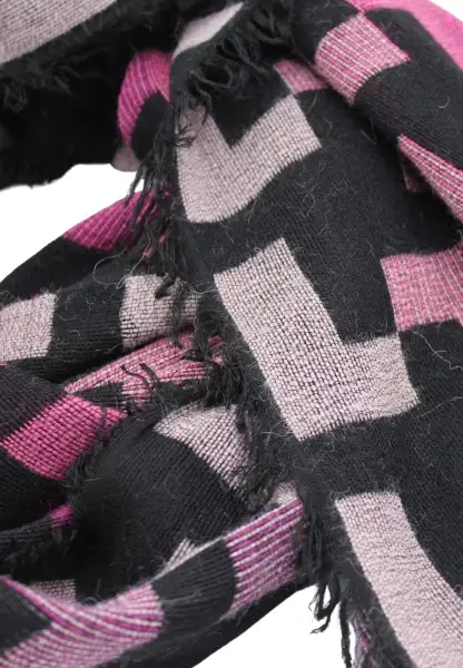 -50% SALE Leslii Schal XXL Hahnentritt-Muster Pinker Schal Fransen-Schal Gemustert In Fuchsia Schwar