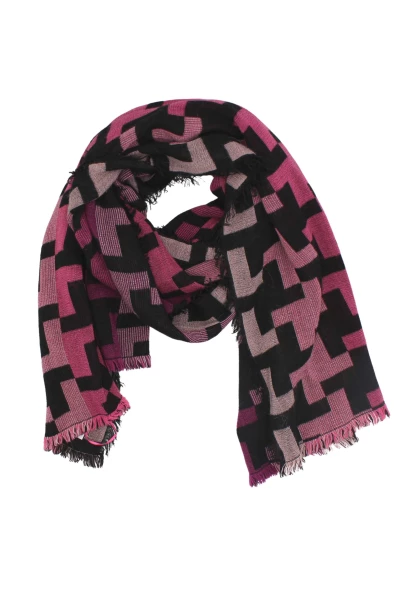 -50% SALE Leslii Schal XXL Hahnentritt-Muster Pinker Schal Fransen-Schal Gemustert In Fuchsia Schwar