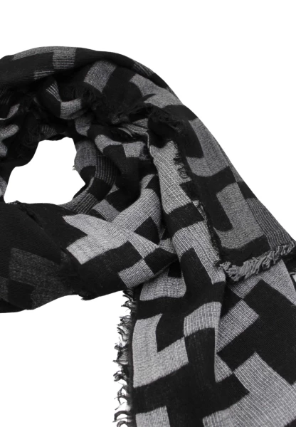 -50% SALE Leslii Schal XXL Hahnentritt-Muster Schwarzer Schal Fransen-Schal Gemustert In Schwarz Gra