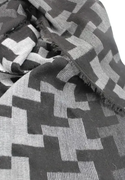 -50% SALE Leslii Schal XXL Hahnentritt-Muster Schwarzer Schal Fransen-Schal Gemustert In Schwarz Gra