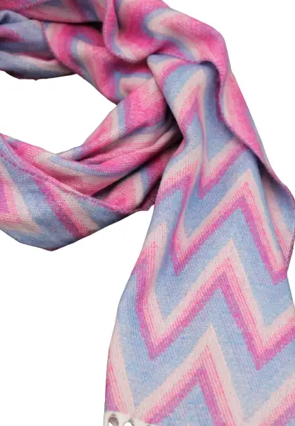 -50% SALE Leslii Schal Zickzack-Muster Gemusterter Fransen-Schal Muster-Schal In Pink Blau